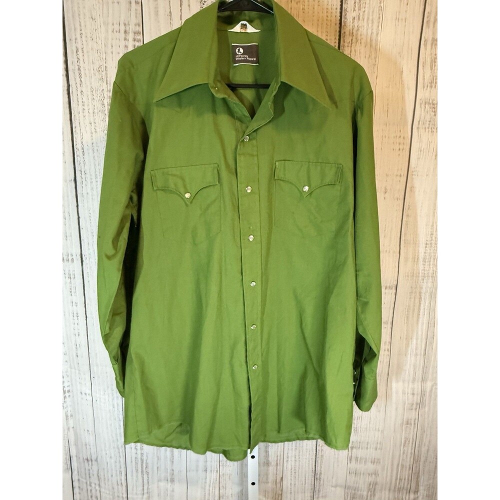 JCPenney Western Apparel Men’s Shirt 16 1/2 -33 Green Vintage Pearl Snap